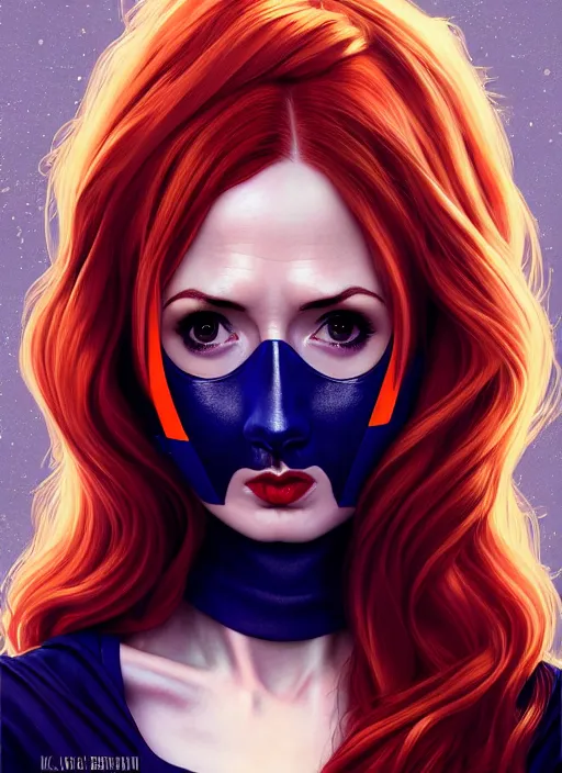 Image similar to Karen Gillan Batgirl, redhead, full body, no mask, symmetrical face symmetrical eyes, leaping from a building, illustration, artstation, cinematic lighting, hyperdetailed, cgsociety, 8k, high resolution, Charlie Bowater, Tom Bagshaw, Norman Rockwell, insanely detailed and intricate