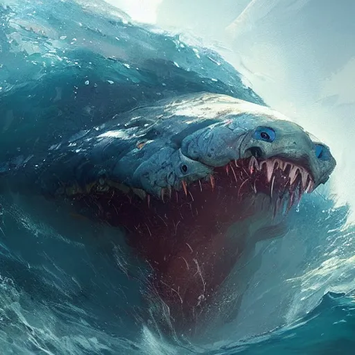 Image similar to never seen before sea monster deep in the ocean, by greg rutkowski, trending on artstation
