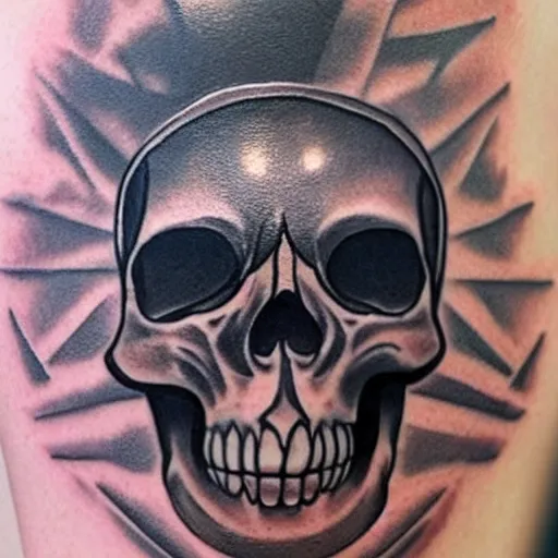 Prompt: chrome skull tattoo