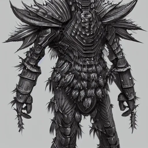 Prompt: A humanoid thistle armour monster, highly detailed, digital art, sharp focus, trending on art station, plant, anime art style