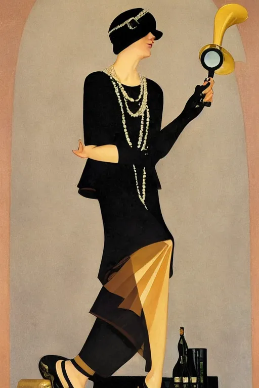 Image similar to a oil painting depicting a Jazz Age high society figure, 1920s style, smooth, highly detailed, high contrast, Coles Phillips, Dean Cornwell, JC Leyendecker, 8K