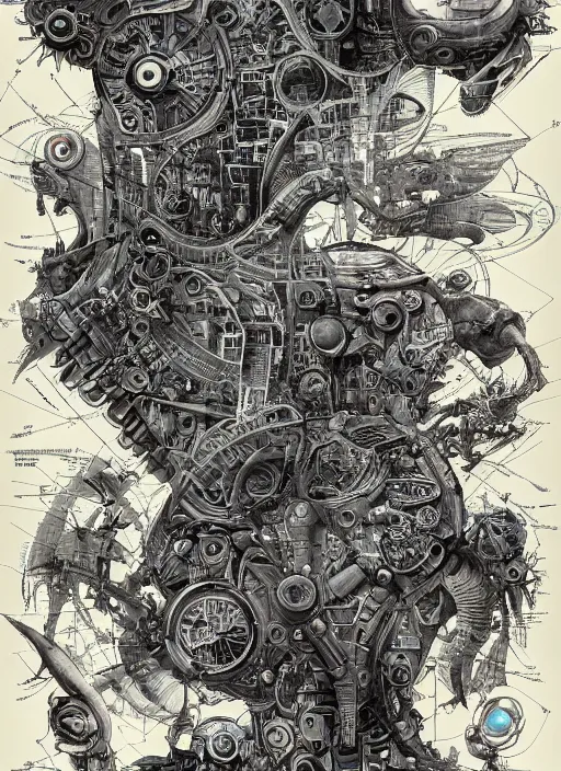 Image similar to a full page concept designs of the anatomy of the extraterrestrial, industrial design blueprint, intricate details, ink on paper, scientific, highly detailed labeled, poster, peter mohrbacher, isometric perspective, high quality, 8 k, hd