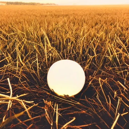 Prompt: an aerial photo of Kanye West holding a small glowing white orb in a field of dead grass next to a lake, wide angle, in the distance, far away, vintage photo, film grain, cold weather