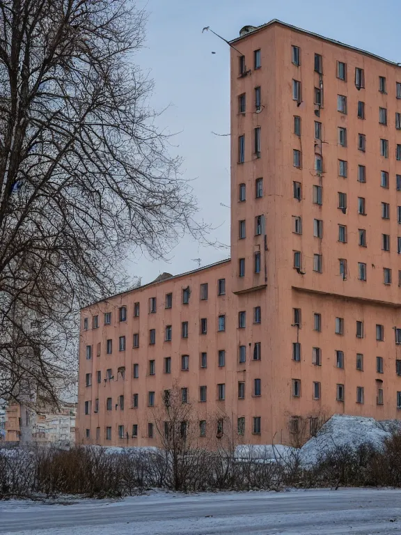 Image similar to soviet suburb building, photo, front view