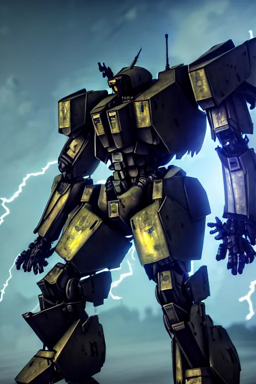 Image similar to hyper detailed 8 k cinematic still, rendering with volumetric lightning and ray tracing, show case of a skinny full body aggressive armored core jaeger, weathering armor plating, decipticon armor plating, aggressive head, endoekeleton exposure