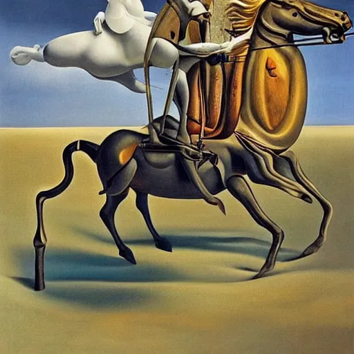 Image similar to a horse riding an astronaut, style of surrealism, salvador dali