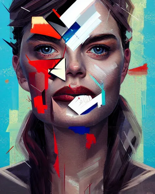 Prompt: painting, shards of time, face portrait, centered portrait, medium closd - up, illustration, highly detailed, simple, no jagged lines, smooth, artstation, artwork by obey, artwork by sandra chevrier