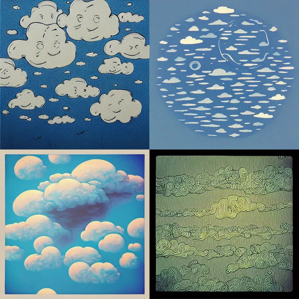 Prompt: “melting clouds, dotart in the style of James Jean”