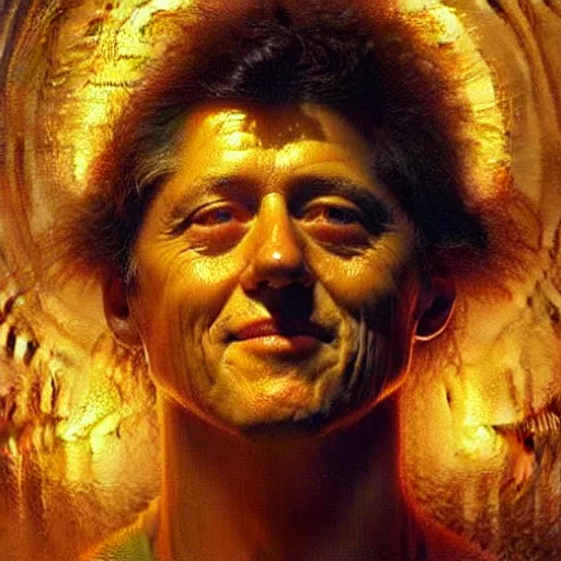 Image similar to bill clinton made of vegetables!!!, radiant light, caustics, heroic, bright iridescent light, by gaston bussiere, bayard wu, greg rutkowski