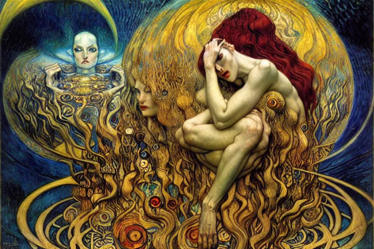 Image similar to Divine Chaos Engine by Karol Bak, Jean Delville, William Blake, Gustav Klimt, and Vincent Van Gogh, symbolist, visionary