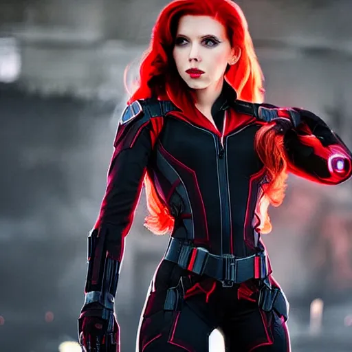 Prompt: A still photograph of Amouranth as Black Widow,