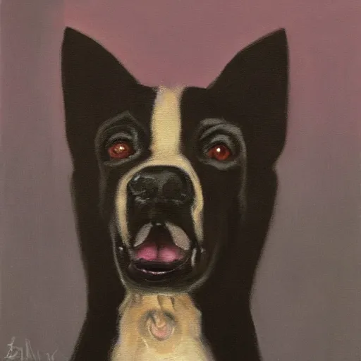 Image similar to modern stylized oil painting of retarded black dog, dramatic lighting