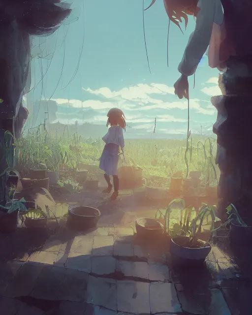 Prompt: farmer girl, full shot, atmospheric lighting, by makoto shinkai, stanley artger m lau, wlop, rossdraws, james jean, andrei riabovitchev, marc simonetti, krenz c