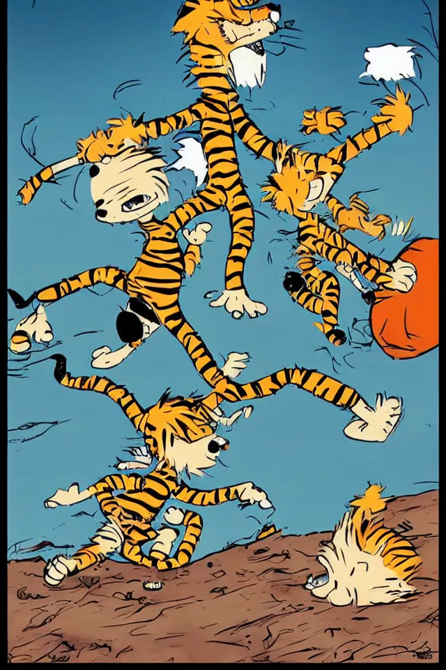 Prompt: Calvin and Hobbes as adults on crack