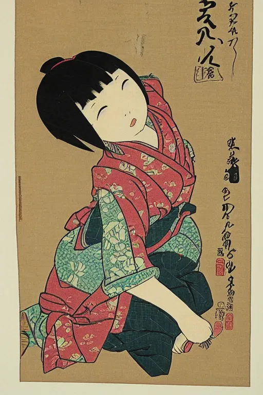 Image similar to Japanese woodblock print of real girl dora the explorer, hokusai