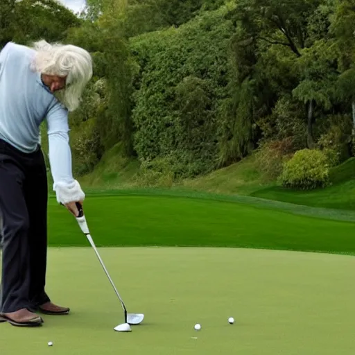 Image similar to photo of gandalf playing golf with frodo