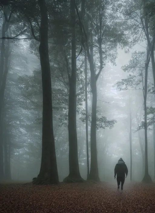 Prompt: a man walks towards the light in a dark forest, fog, rain, volumetric lighting, beautiful, mystique, golden hour, sharp focus, ultra detailed, jan urschel, dylan cole, marthe jonkers, james paick, thierry doizon, kai carpenter, ignacio fernandez rios, noir art house, 4 k, 3 5 mm, fujifilm