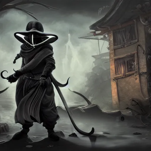 Image similar to plague doctor samurai, dynamic lighting, fantasy concept art, trending on art station, stunning visuals, creative, cinematic, ultra detailed, extreme detailed, 8 k, detailed