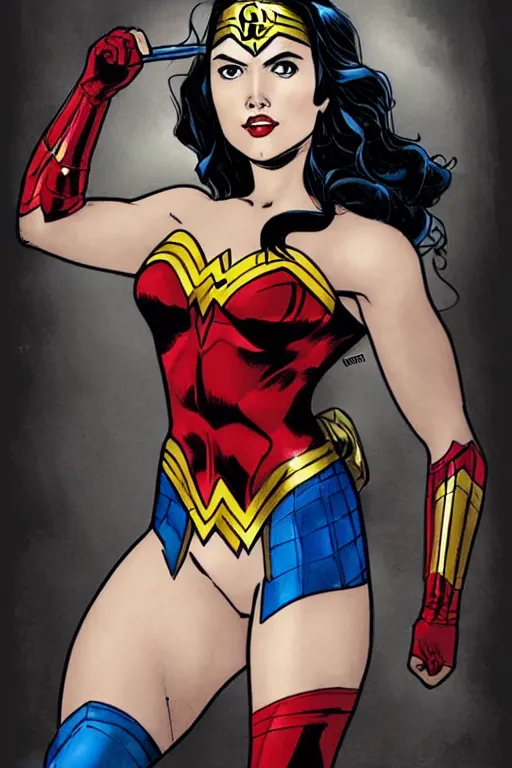 Prompt: A beautiful portrait of Wonder Woman by Frank Cho, detailed, proportional, trending on art station, medium shot