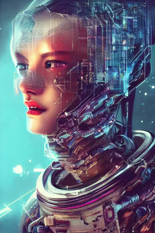 Image similar to hyperrealistic portrait of a woman monster astronaut, full body portrait, well lit, intricate abstract. cyberpunk, intricate artwork, by Tooth Wu, wlop, beeple. octane render,in the style of Jin Kagetsu, James Jean and wlop, highly detailed, sharp focus, intricate , 4k, artstation