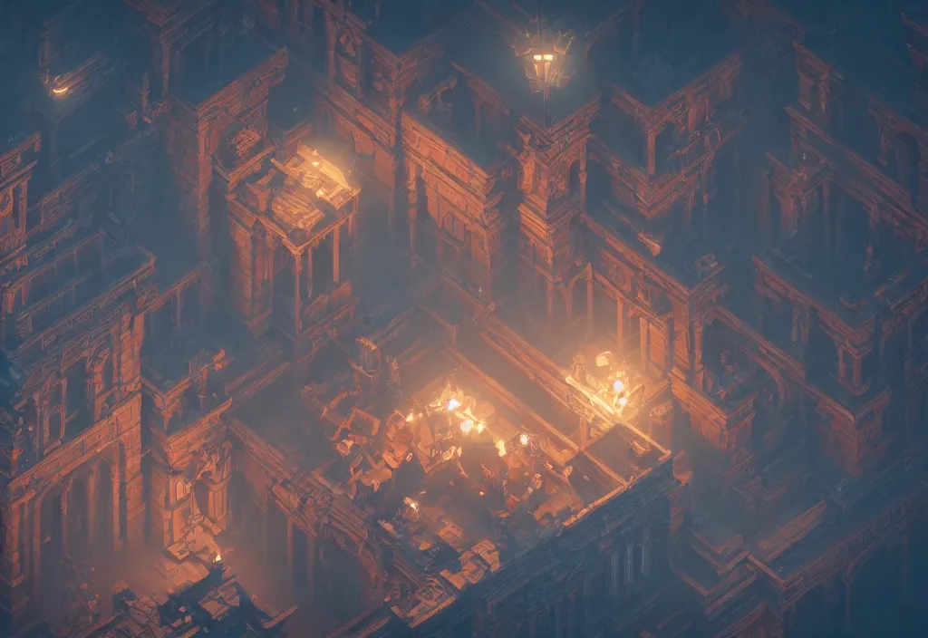 Image similar to isometric magicavoxel Bloodborne 🚀 cinematic lighting, 4k