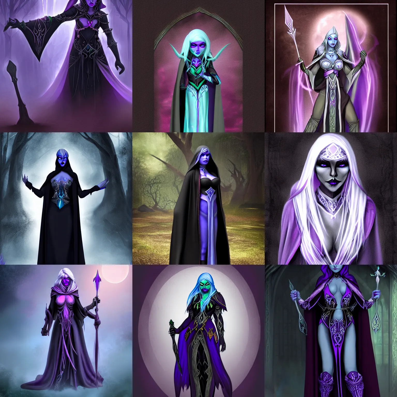 Prompt: female drow priestess wearing a dark ethereal robe
