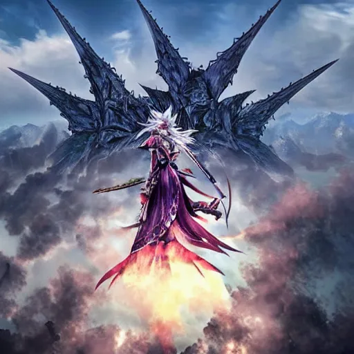 Prompt: Final Fantasy Dragoon on top of a building, stunning,