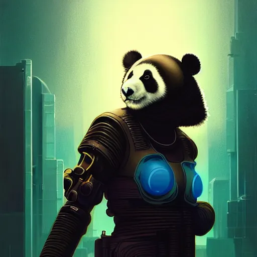 Prompt: cyberpunk synth, hyper - realistic portrait of a futuristic panda soldier, cyberpunk, intricate, lifelike, by atey ghailan, by greg rutkowski, by greg tocchini, by james gilleard, by joe fenton, by kaethe butcher, dynamic lighting, gradient light blue, brown, cinematic lighting color scheme, sharp focus, grunge aesthetic