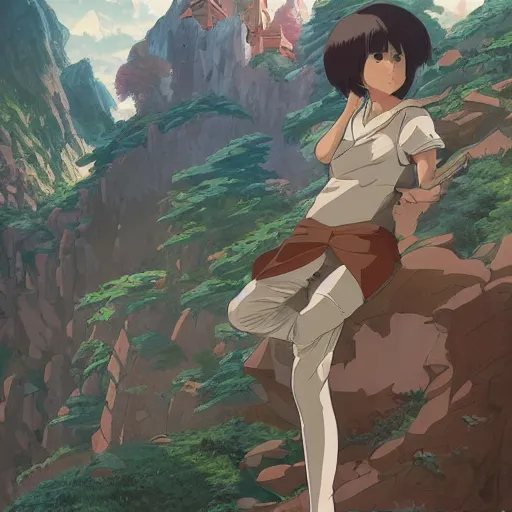 Image similar to steve - o, anime, castle core, mountains, rocky roads. by hayao miyazaki and rossdraws and artgerm and greg rutkowski and alphonse mucha and studio ghibli and ilya kuvshinov. high quality, stunning, intricate detailed environment. 8 k