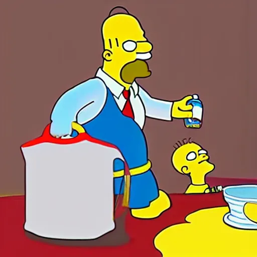 Prompt: disturbing claymation of homer simpson drinking a gallon of milk