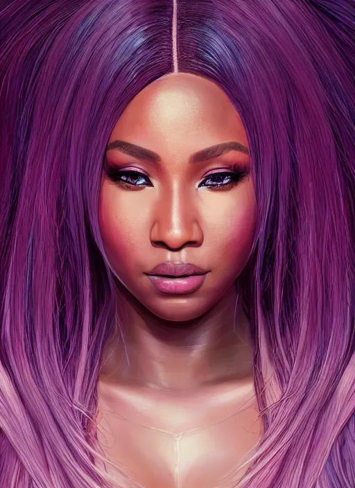 Image similar to nicki minaj, au naturel, hyper detailed, digital art, trending in artstation, cinematic lighting, studio quality, smooth render, unreal engine 5 rendered, octane rendered, art style by klimt and nixeu and ian sprigger and wlop and krenz cushart