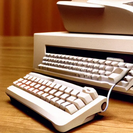 Prompt: photo of macintosh 1 2 8 k with mouse and keyboard