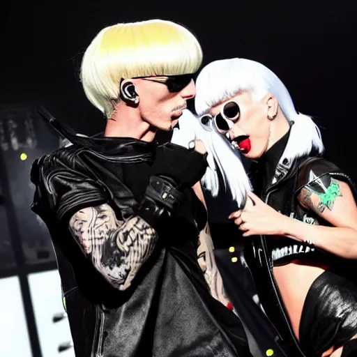 Prompt: Die Antwoord opening for Lady Gaga at a concert