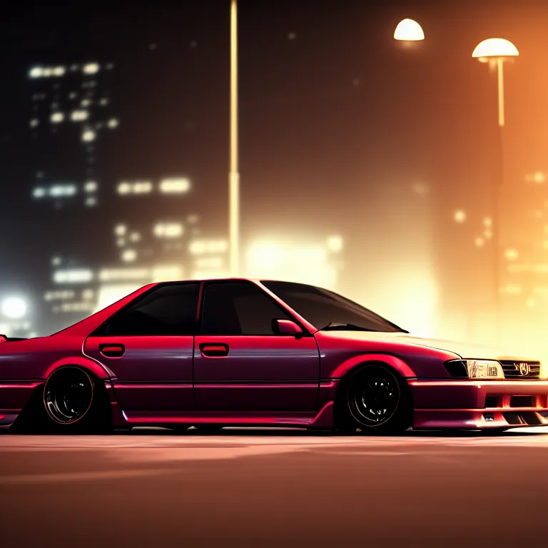 Image similar to Toyota JZX90 Drift, detailed-wheels, Shibuya prefecture, cinematic lighting, photorealistic, night photography, octane render