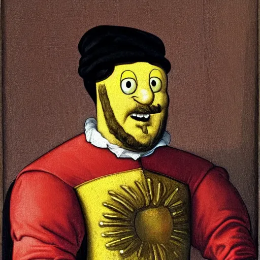 Prompt: a renaissance style portrait painting of SpongeBob