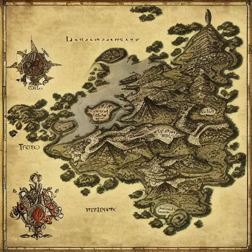 Image similar to Fantasy map, medieval style, artstation