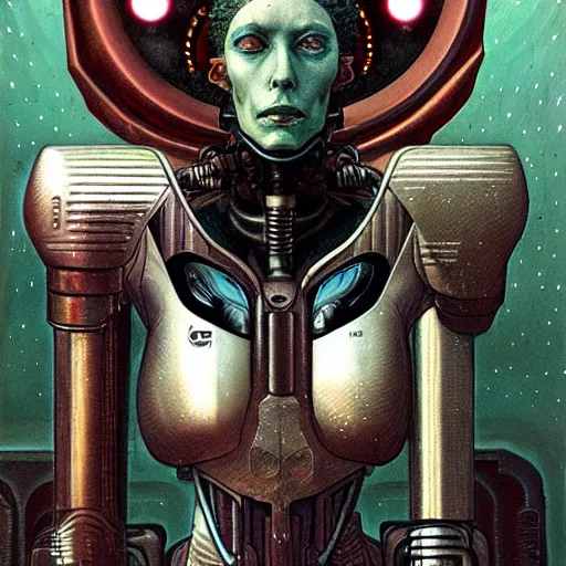 Image similar to futurist cyborg empress, perfect future, award winning art by santiago caruso, iridescent color palette