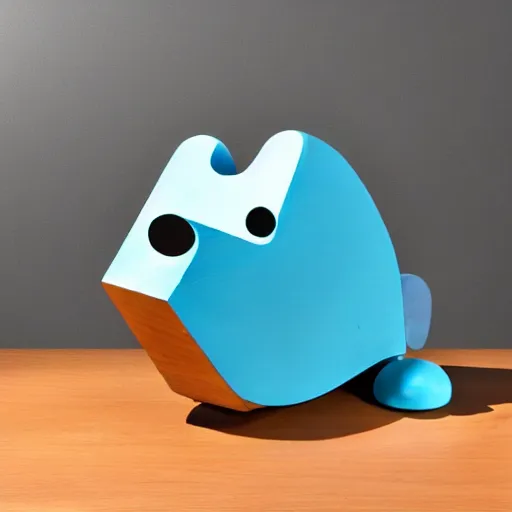 Image similar to a small wooden hippo with a blue epoxy body and wood, an abstract sculpture by jean arp, behance, mingei, biomorphic, henry moore, sketchfab