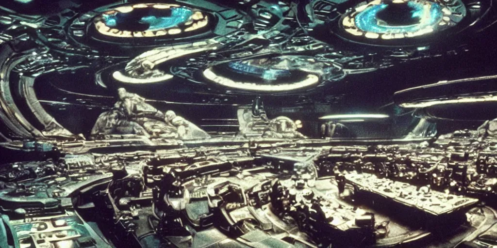 Image similar to a full color still of the Galactic Senate full of sci-fi aliens and humans, cinematic lighting, 1990, directed by Steven Spielberg, 35mm