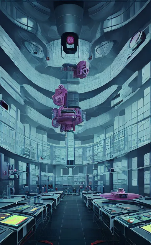 Prompt: Interior shot of a futuristic laboratory by Petros Afshar and Beeple, James Gilleard, Mark Ryden, Wolfgang Lettl highly detailed