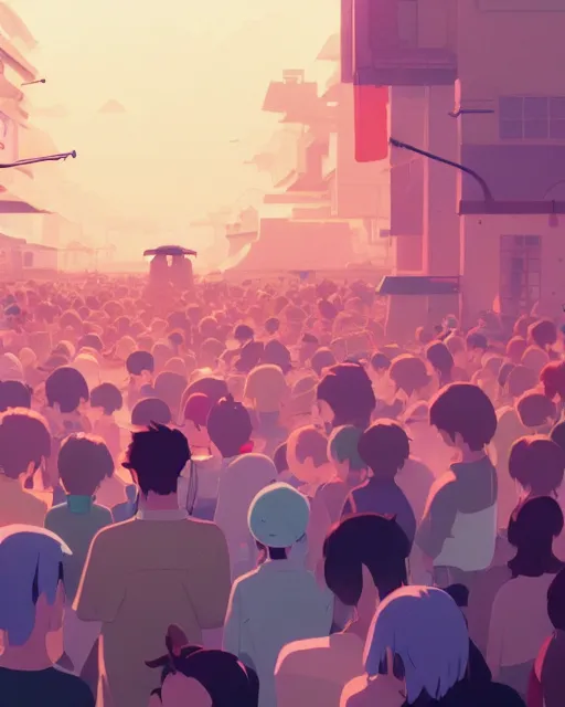 Image similar to crowds,, james gilleard, atey ghailan, makoto shinkai, goro fujita, studio ghibli, rim light, exquisite lighting, clear focus, very coherent, plain background, soft painting