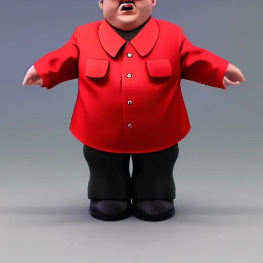 Prompt: kim jong un doll being chased by screaming bob ross doll octane render