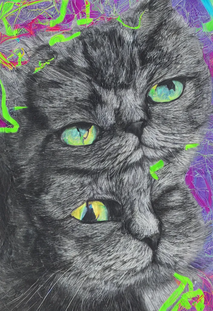 Image similar to wideshot cfa champion dark tortie scottish fold cat, framed in a window, watching a bird, abstract data visualization overlay perfect geometry bezier mathematical diagrams revealing sparrows flight trajectory calculation, detailed annotated painting, dark grisaille fluorescent color airbrush spraypaint accents, by jules julien, wes anderson, hannah af klint, risograph 4 k