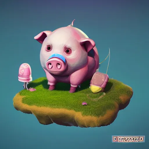 Image similar to Isometric 3D Fantasy Cute and adorable pig spacecraft, Smooth 3D Illustration, soft render, Servando Lupini, Daniil Kudriavtsev, handpaint texture, Blender, 3DCoat H 648