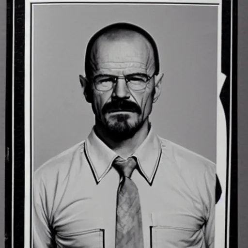Prompt: a 1 9 7 0 s yearbook photo of walter white from breaking bad