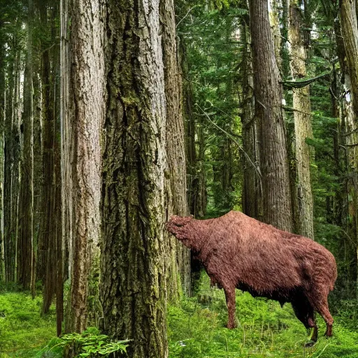 Image similar to large creature in the woods, hiding behind trees.