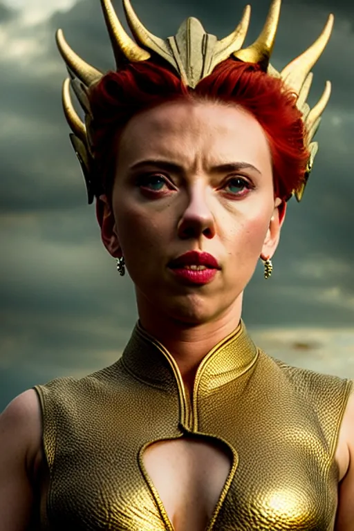 Image similar to 4 k film still, scarlett johansson as dragon, 2 6 mm