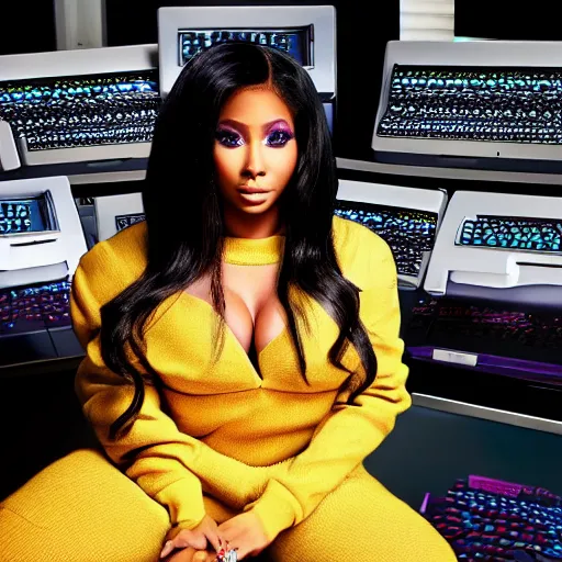 Image similar to Nicki Minaj in a room full of computers