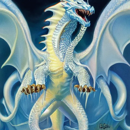 Image similar to ice dragon by Boris Vallejo ultra detail