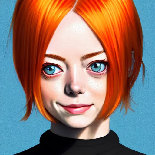 Prompt: <https://s.mj.run/Ku8PZQlrOPQ> beautiful anime girl, Emma Stone, orange glowing hair, sarcastic smiling, clear clean face, symmetrical face, blurry background, pose, trending on artstation, Alexandra Fomina artstation, face by Ilya Kushinov style, style by Loish, Norman Rockwell, painterly style, flat illustration